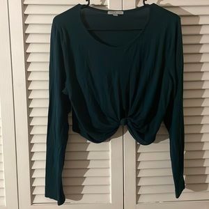 Forest Green Long Sleeve Knot Crop